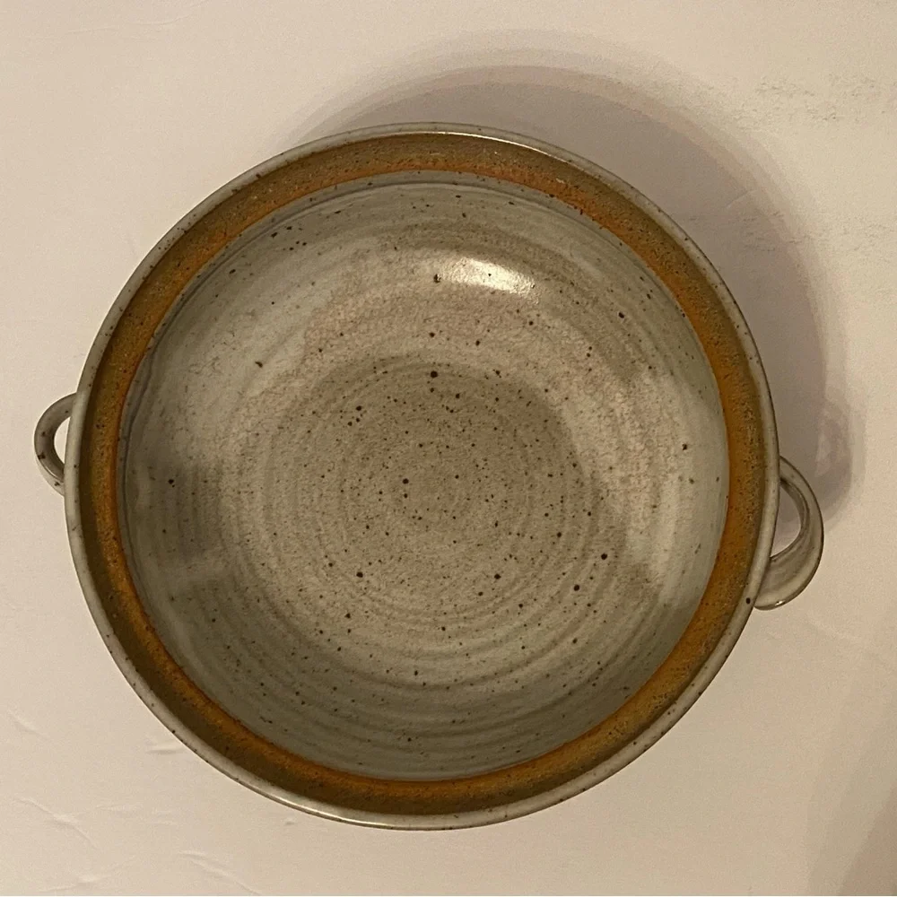 GEORGE KNAUS ART POTTERY CASSEROLE 2 PIECE GRAY BLUE VINTAGE STONEWEAR HOME